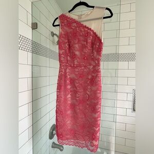 Erin Fetherston sheer off shoulder cocktail dress. EUC. Size 0.